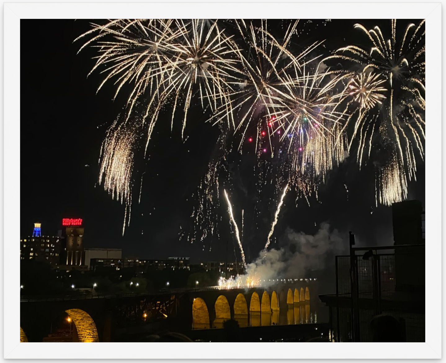 Fireworks over Stone Arch Bridge (Minneapolis)