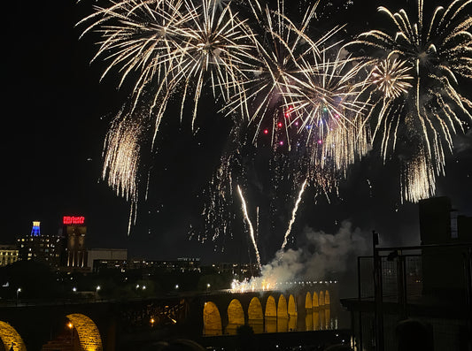 Fireworks over Stone Arch Bridge (Minneapolis)