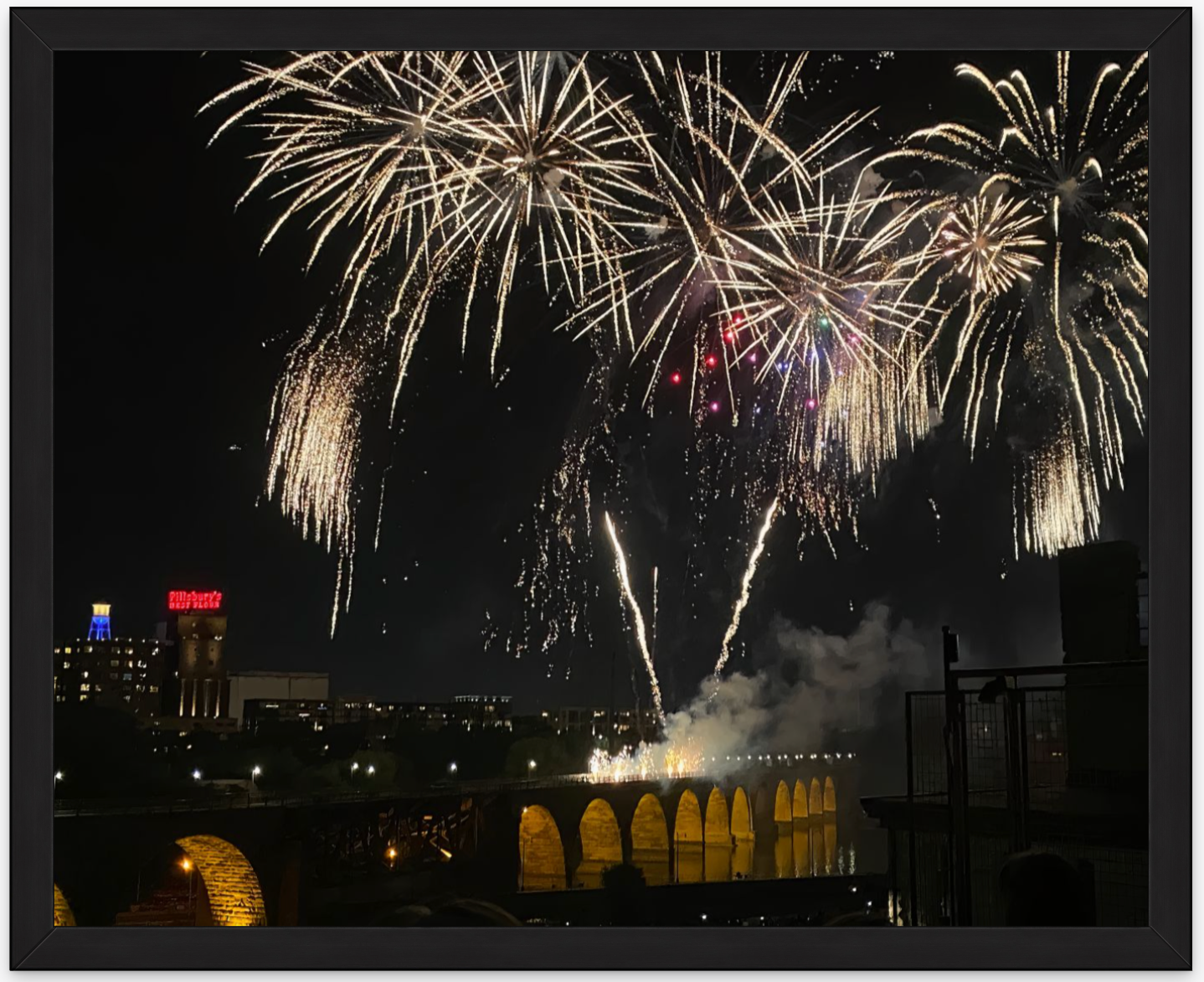 Fireworks over Stone Arch Bridge (Minneapolis)